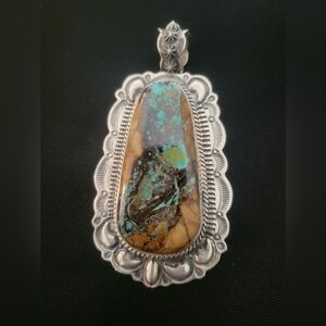 Darryl Becenti Navajo Boulder Turquoise and Silver Pendant